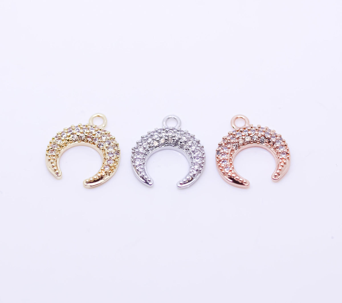 Gold, Silver or Rosegold Tiny Upside Down Crescent Moon, Full Pave Moon, 12x13.5mm, 1 pc or 10 pcs, WHOLESALE,CPG266-CPS266