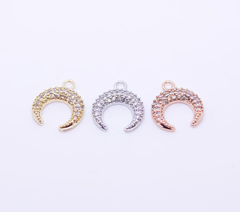 Gold, Silver or Rosegold Tiny Upside Down Crescent Moon, Full Pave Moon, 12x13.5mm, 1 pc or 10 pcs, WHOLESALE,CPG266-CPS266