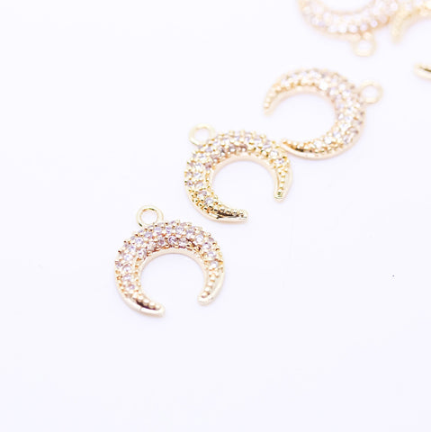Gold, Silver or Rosegold Tiny Upside Down Crescent Moon, Full Pave Moon, 12x13.5mm, 1 pc or 10 pcs, WHOLESALE,CPG266-CPS266