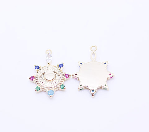 Gold or Silver rainbow Cz Round Eye Charm, Eye Protection, 14x17mm eye guardian, guardian pendant, 1 pc or 10 pcs, WHOLESALE,CPG359-CPS359