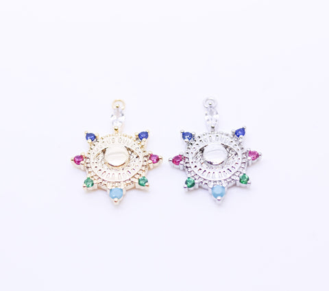 Gold or Silver rainbow Cz Round Eye Charm, Eye Protection, 14x17mm eye guardian, guardian pendant, 1 pc or 10 pcs, WHOLESALE,CPG359-CPS359