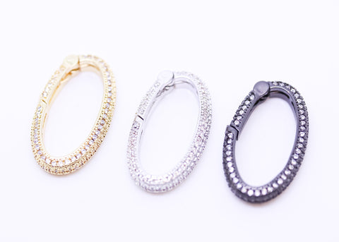 Gold, Silver or Gunmetal Small Full Pave Oval Spring Gate Ring, Double Sided, , 1 pc or 10 pcs, WHOLESALE,CLG119-CLS119-CLB119