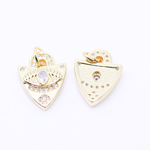 Gold CZ Shield Charm, Shield pendant, cz encrusted shield protection charm, 12x14mm,  pc or 10 pcs, WHOELSALE