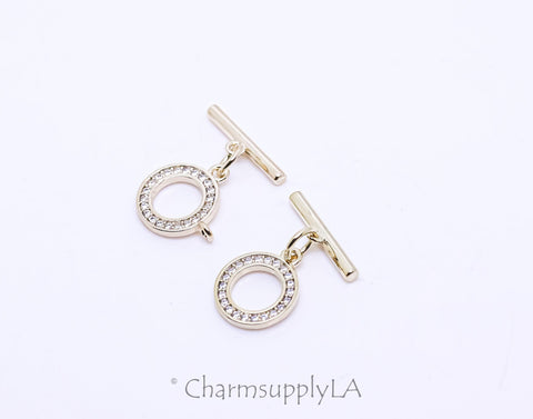 Gold or Silver cz set Toggle Clasp with or without hole for Dangling charm,Sparkly add on clasp,1 set or 10 sets,WHOLESALE,CLG001-CLS001