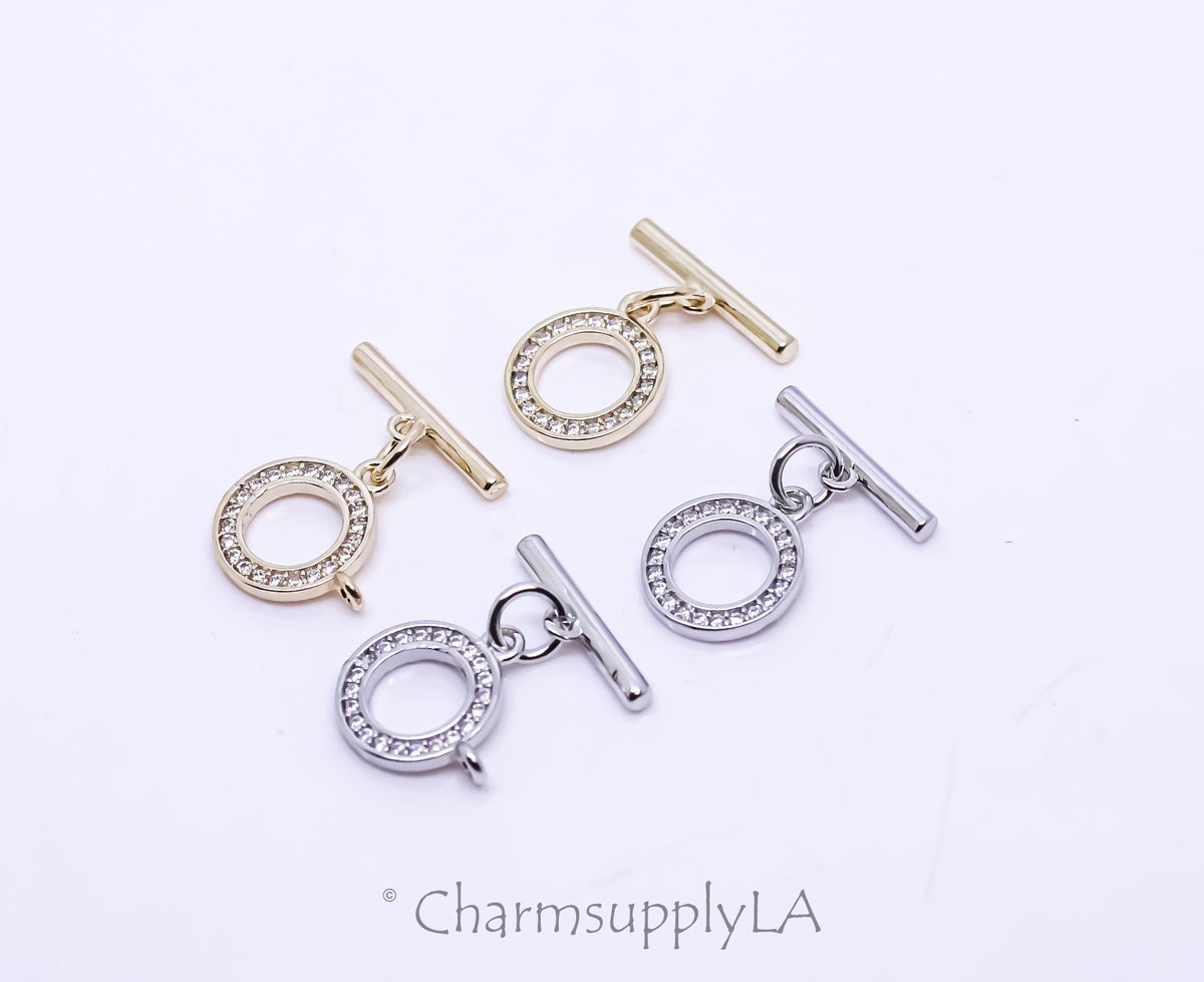 Gold or Silver cz set Toggle Clasp with or without hole for Dangling charm,Sparkly add on clasp,1 set or 10 sets,WHOLESALE,CLG001-CLS001