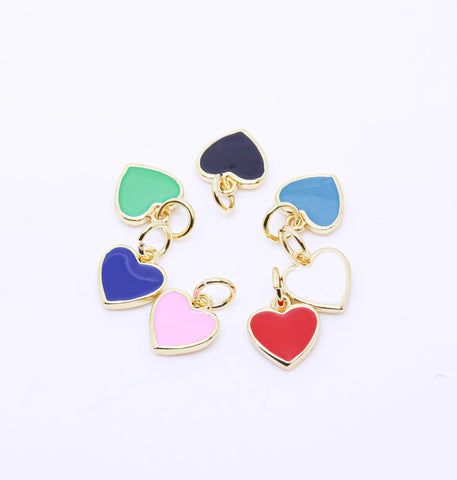 Gold Cute Dainty enamel Heart charm, 8mm, red, pink, navy blue, light green, black, turquoise, white, 1 pc or 10 pcs, WHOLESALE,CPG148