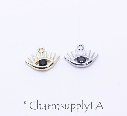 Gold Or Silver Evil eye Charm, Tiny Dainty Guardian Eye Charm, Jewish Evil Eye Charm, Black evil eye Charm, 1 pc or 10 pcs,CPG111,CPS111