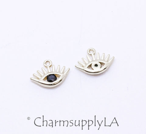 Gold Or Silver Evil eye Charm, Tiny Dainty Guardian Eye Charm, Jewish Evil Eye Charm, Black evil eye Charm, 1 pc or 10 pcs,CPG111,CPS111