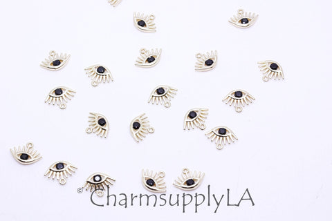 Gold Or Silver Evil eye Charm, Tiny Dainty Guardian Eye Charm, Jewish Evil Eye Charm, Black evil eye Charm, 1 pc or 10 pcs,CPG111,CPS111