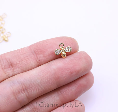 Gold Tiny Mini Golden bee Charm, Perfect little charm for earrings, 9x8mm, Little Dangle Charm for Layering,1 pc or 10 pcs,WHOLESALE,CPG695