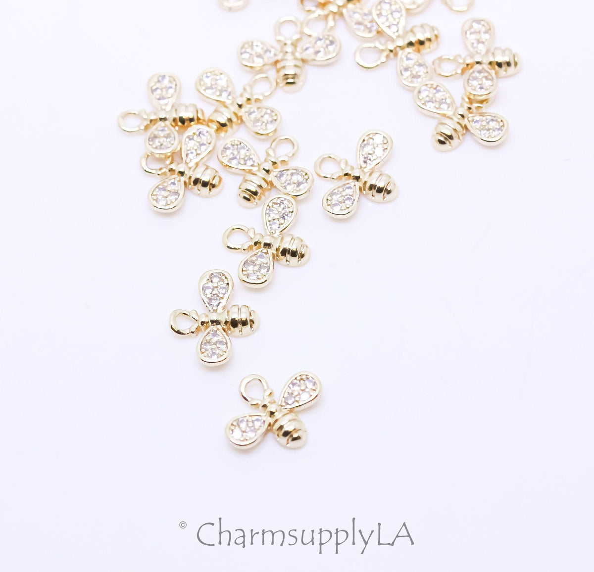 Gold Tiny Mini Golden bee Charm, Perfect little charm for earrings, 9x8mm, Little Dangle Charm for Layering,1 pc or 10 pcs,WHOLESALE,CPG695