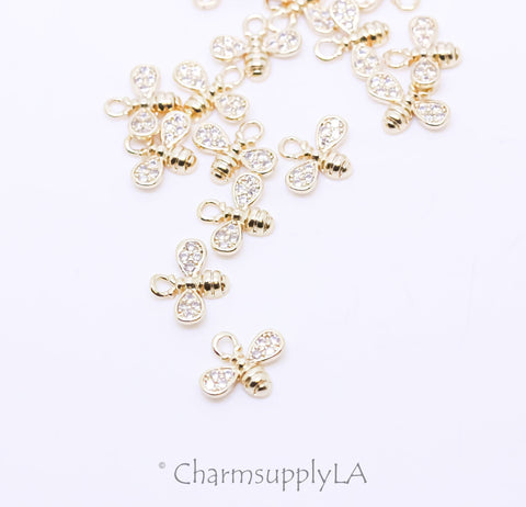 Gold Tiny Mini Golden bee Charm, Perfect little charm for earrings, 9x8mm, Little Dangle Charm for Layering,1 pc or 10 pcs,WHOLESALE,CPG695