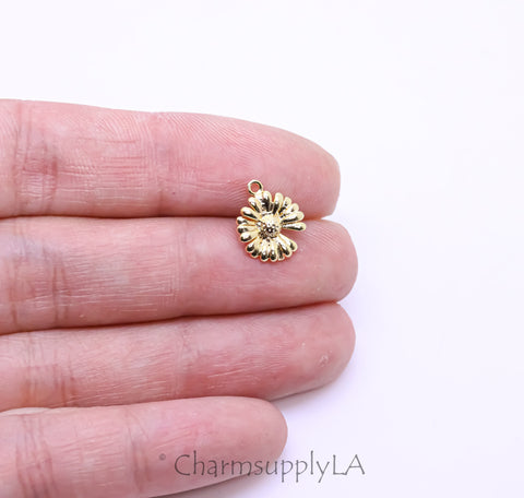 -2 pcs Gold Daisy Flower Little Charm, Spring and Summer Charm, 10mm, Sunshine Summer Charm, 2 pcs or 10 pcs, WHOLESALE,CPG274