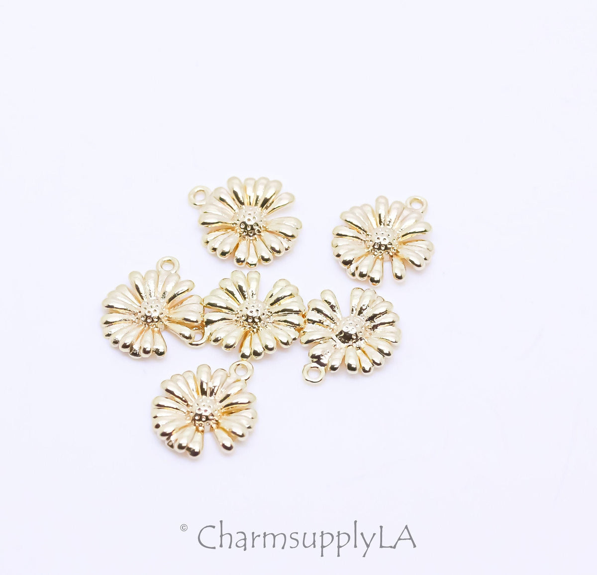 -2 pcs Gold Daisy Flower Little Charm, Spring and Summer Charm, 10mm, Sunshine Summer Charm, 2 pcs or 10 pcs, WHOLESALE,CPG274