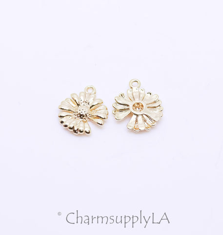 -2 pcs Gold Daisy Flower Little Charm, Spring and Summer Charm, 10mm, Sunshine Summer Charm, 2 pcs or 10 pcs, WHOLESALE,CPG274