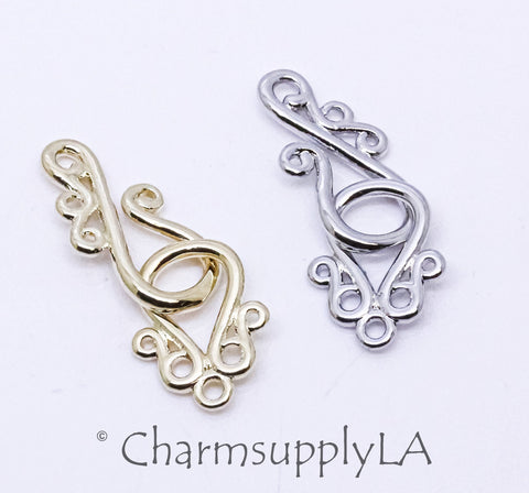 Gold or Silver Fancy Filigree Style Hook Clasp, 21x9.5mm and 15.5x9.5mm, 1 set or 10sets, WHOLESALE,CLG139-CLS139