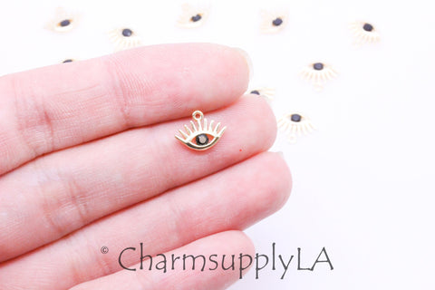 Gold Or Silver Evil eye Charm, Tiny Dainty Guardian Eye Charm, Jewish Evil Eye Charm, Black evil eye Charm, 1 pc or 10 pcs,CPG111,CPS111