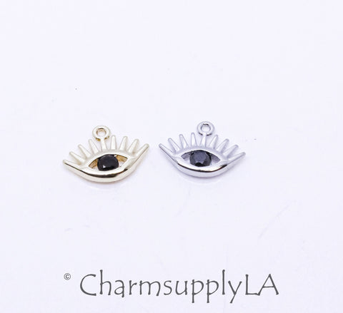 Gold Or Silver Evil eye Charm, Tiny Dainty Guardian Eye Charm, Jewish Evil Eye Charm, Black evil eye Charm, 1 pc or 10 pcs,CPG111,CPS111