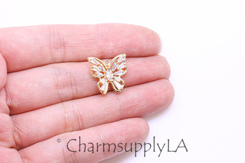 Gold Butterfly cz Baguette set,14x15mm, Butterfly Pendant, gold butterfly pendant, Butterfly Jewelry, 1 pc or 10 pcs, WHOLESALE