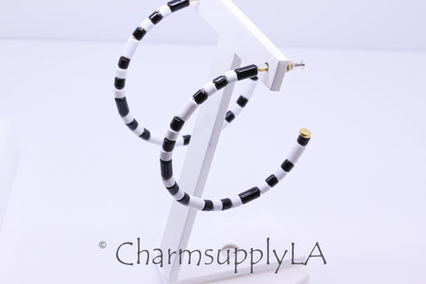 Limited edition Colorful Enamel Tubes Beaded Hoop Earrings, 50-52mm, Fun Summer Piece, Black and White Hoops, Mixed Colors Hoops, FJ1-101