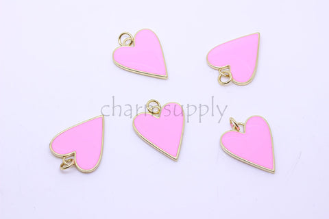 Gold Enamel Heart Pendant, 7 colors, Rainbow Neon Color, 18x20mm, Love Neon Mix Heart Pendant,  1 pc or 10 pcs, WHOLESALE,CPG203