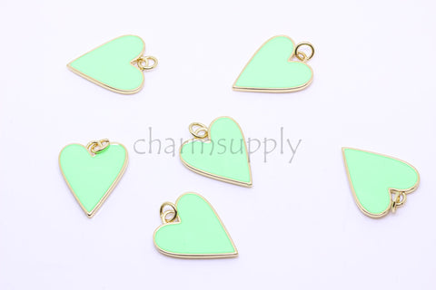 Gold Enamel Heart Pendant, 7 colors, Rainbow Neon Color, 18x20mm, Love Neon Mix Heart Pendant,  1 pc or 10 pcs, WHOLESALE,CPG203