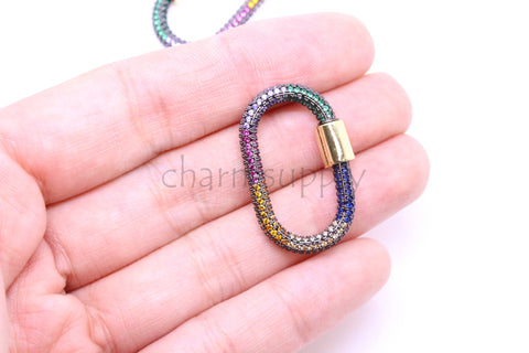 Large Size Full Rainbow cz Pave Carabiner Lock, 17.5x29mm, Carabiner Clasp, Rainbow Screw Clasp, Screw Lock, One piece, 10 pieces, WHOLESALE