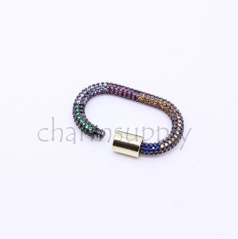 Large Size Full Rainbow cz Pave Carabiner Lock, 17.5x29mm, Carabiner Clasp, Rainbow Screw Clasp, Screw Lock, One piece, 10 pieces, WHOLESALE