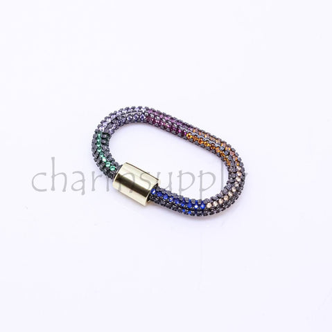 Large Size Full Rainbow cz Pave Carabiner Lock, 17.5x29mm, Carabiner Clasp, Rainbow Screw Clasp, Screw Lock, One piece, 10 pieces, WHOLESALE