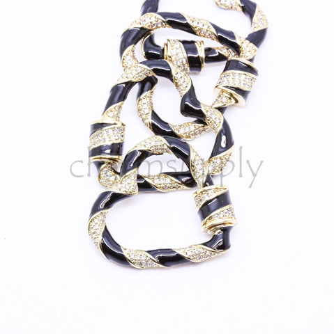 Black or White Enamel Cz Twisted Heart Carabiner, 26mm, heart enamel heart lock, screw clasp, 1 pc or 10 pcs, WHOLESALE CLG113