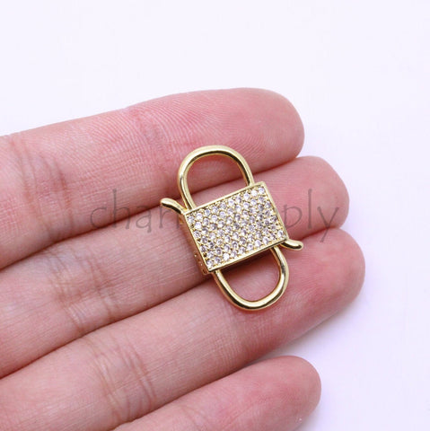 Gold or Silver Boxy Cz Set 2 side clicker Clasp, 13x25mm, double Clicker ends, Clicker Connector, 1 pc or 10 pcs, WHOLESALE,CLG067