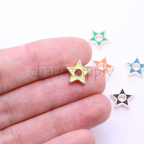 Gold Enamel Double Sided Star bead, 9 colors, Rainbow Color Beads, 10mm, Large Hole Star Bead, 1 pc or 10 pcs, WHOLESALE,CPG257