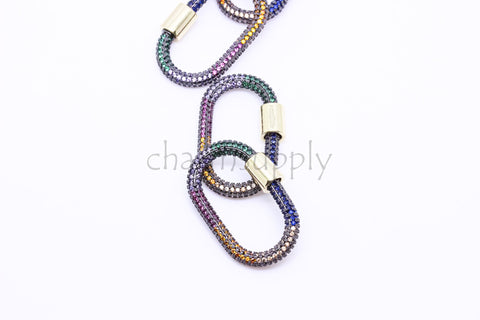 Large Size Full Rainbow cz Pave Carabiner Lock, 17.5x29mm, Carabiner Clasp, Rainbow Screw Clasp, Screw Lock, One piece, 10 pieces, WHOLESALE