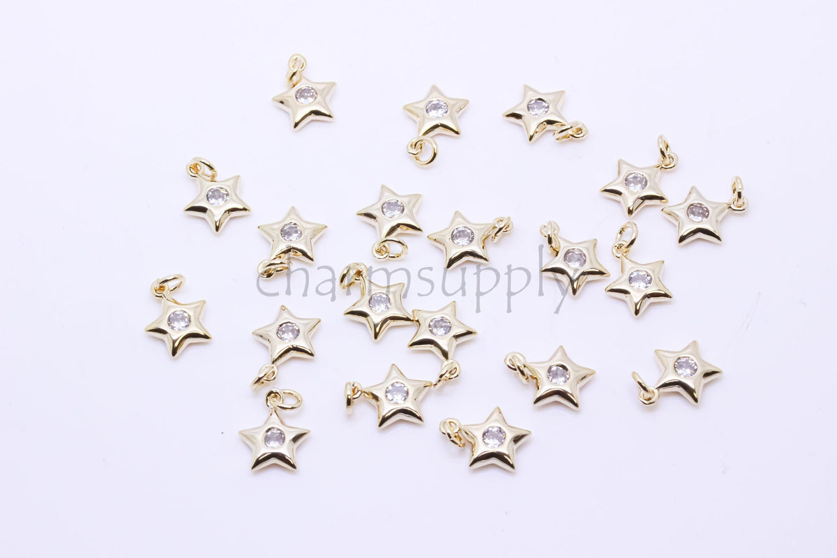 Superb Quality Gold or SIlver Tiny Star Charm,8-9mm,Little Dangling Cute Charm,Star and Moon Jewelry, 1 pc or 10 pcs,WHOLESALE,CPG283-CPS283