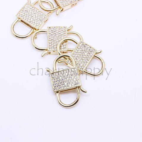 Gold or Silver Boxy Cz Set 2 side clicker Clasp, 13x25mm, double Clicker ends, Clicker Connector, 1 pc or 10 pcs, WHOLESALE,CLG067