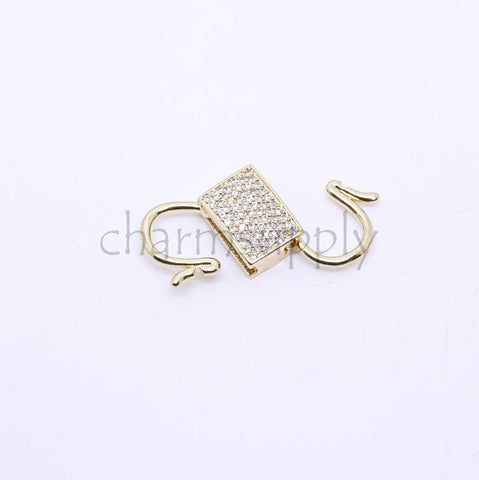 Gold or Silver Boxy Cz Set 2 side clicker Clasp, 13x25mm, double Clicker ends, Clicker Connector, 1 pc or 10 pcs, WHOLESALE,CLG067