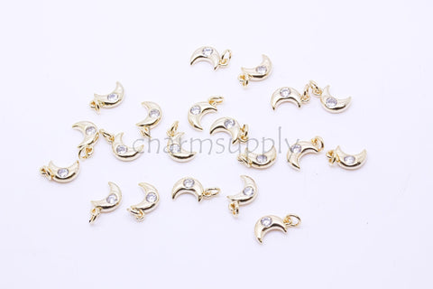 Superb Quality Gold or SIlver Tiny Moon Crescent Charm, 8-9mm,Little Dangling Cute Charm,Star and Moon Jewelry,1 pc or 10 pcs,CPG272-CPS272