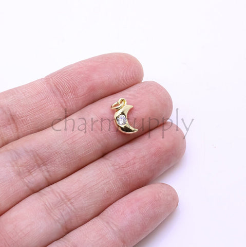 Superb Quality Gold or SIlver Tiny Moon Crescent Charm, 8-9mm,Little Dangling Cute Charm,Star and Moon Jewelry,1 pc or 10 pcs,CPG272-CPS272