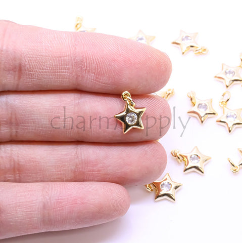 Superb Quality Gold or SIlver Tiny Star Charm,8-9mm,Little Dangling Cute Charm,Star and Moon Jewelry, 1 pc or 10 pcs,WHOLESALE,CPG283-CPS283