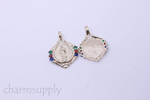 Gold Virgin Mary Rainbow cz Trimmed Pendant, 26.5x32mm, Religious Theme Jewelry, 1 pc or 10 pcs, WHOLESALE,CPG194