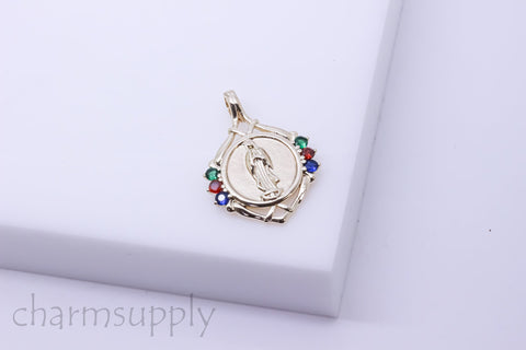 Gold Virgin Mary Rainbow cz Trimmed Pendant, 26.5x32mm, Religious Theme Jewelry, 1 pc or 10 pcs, WHOLESALE,CPG194