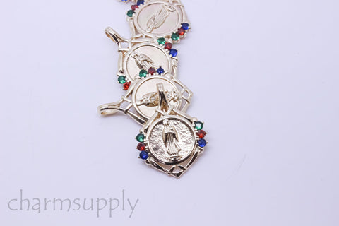 Gold Virgin Mary Rainbow cz Trimmed Pendant, 26.5x32mm, Religious Theme Jewelry, 1 pc or 10 pcs, WHOLESALE,CPG194