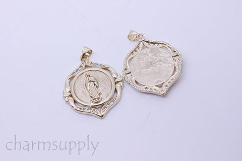 Gold Virgin Mary Clear cz Embellished Pendant, 26.5x32mm, Religious Theme Jewelry, 1 pc or 10 pcs, WHOLESALE,CPG196