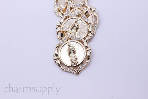 Gold Virgin Mary Clear cz Embellished Pendant, 26.5x32mm, Religious Theme Jewelry, 1 pc or 10 pcs, WHOLESALE,CPG196