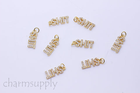 Gold or Silver Monogram Shit cz Charm, Shit Charm Monogram,15x5.5mm, good Shit, Oh shit, get shit done, 1 pc or 10 pcs, WHOLESALE, CP156