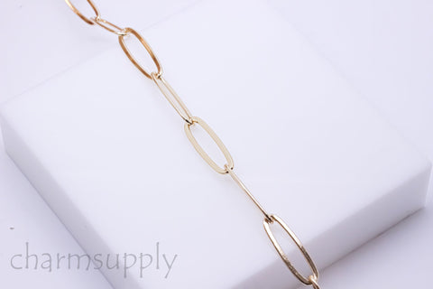 Gold Elongated Oval Link PaperClip Chain, 6.5x20mm, Gold Paperclip Oval Chain, Sell By Footage, 1ft, 10ft, 30 ft, CHG033