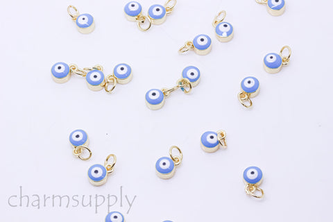 -5 pcs Gold Enamel Evil Eye Charm, 6mm enamel Drops, 5 colors, Gold backing, set in style, 5pcs , WHOLESALE,CPG149