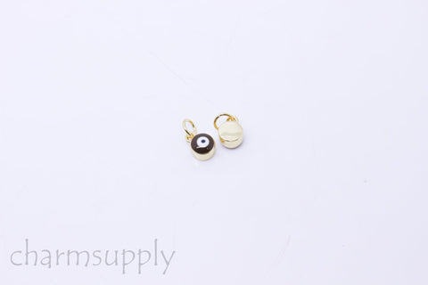 -5 pcs Gold Enamel Evil Eye Charm, 6mm enamel Drops, 5 colors, Gold backing, set in style, 5pcs , WHOLESALE,CPG149