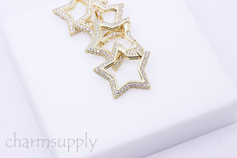 Gold or Silver Full Pave Cz Star Push Gate Ring Clasp, 25mm, Sparkly Star Clasp, 1 pc or 10 pcs, WHOLESALE, Mp21-10076