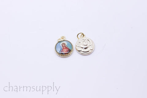 Gold or Silver Virgin Mary Picturesque Pendant,Religious Virgin Mary Charm,Glass top Set in,1 pc or 10 pcs,CPG376-CPS376